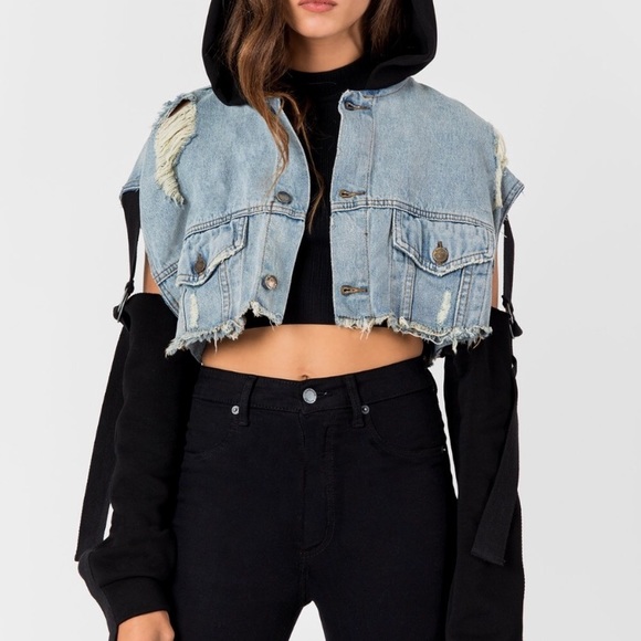 CARMAR NICHOLAS CROPPED SWEATSHIRT DENIM JACKET - Picture 4 of 8